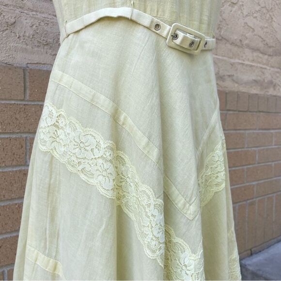 Adrianna Papell Yellow Sleeveless Cotton Lace Detail Fit Flare Midi Dress (Sz 6) - Picture 4 of 8